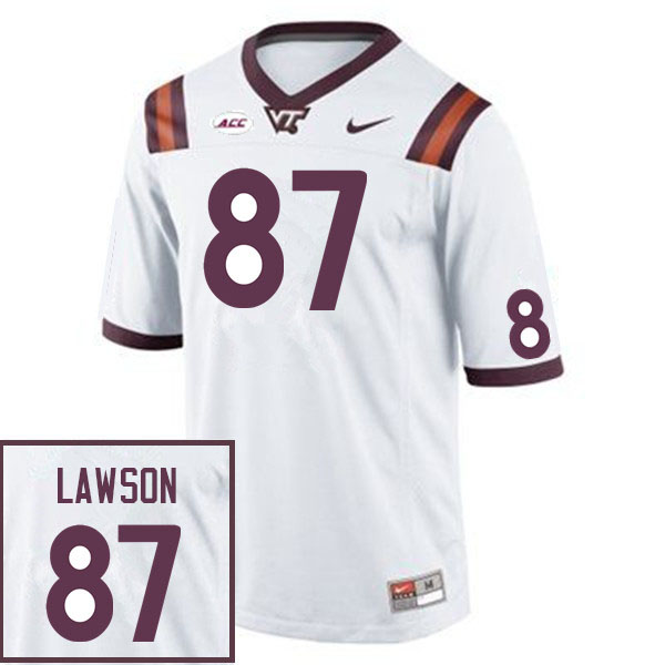 Men #87 Keli Lawson Virginia Tech Hokies College Football Jerseys Sale-White - Click Image to Close